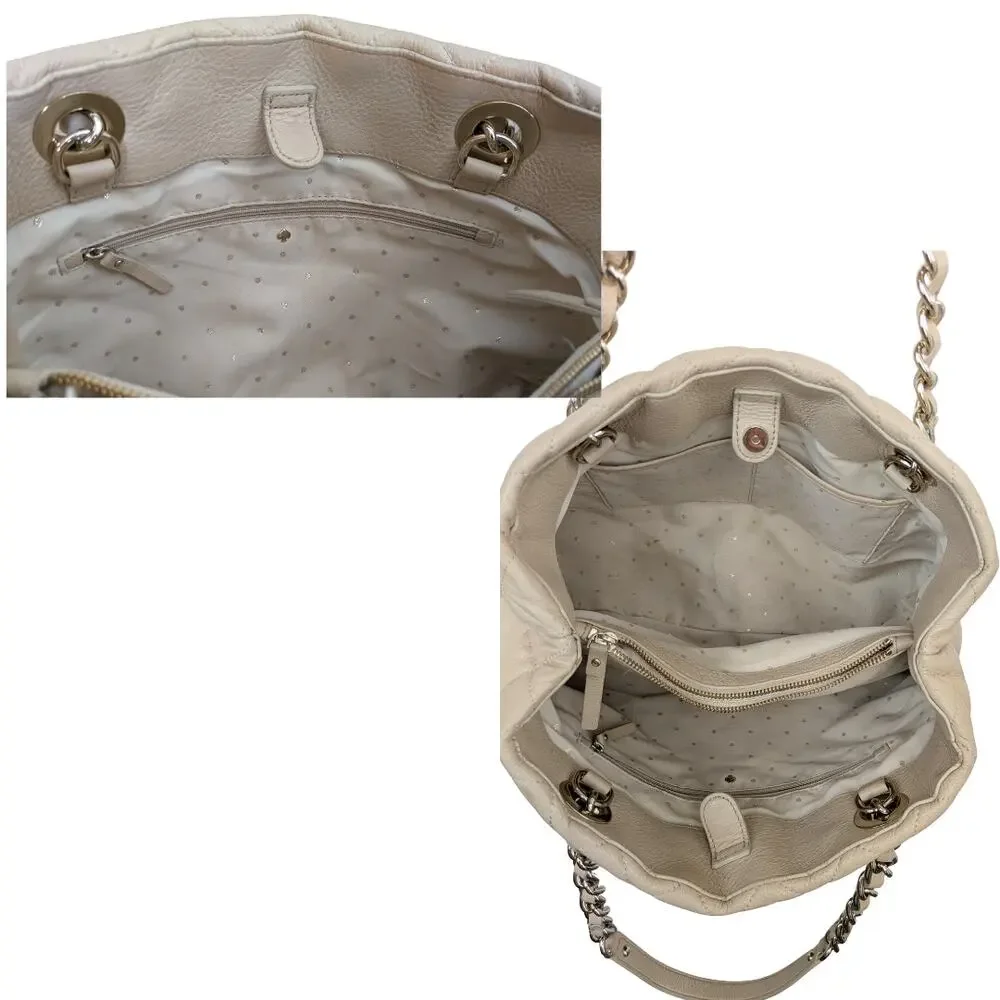 Kate Spade Gold Coast Maryanne Shoulder Bag Beige Quilted Leather Gold Chain